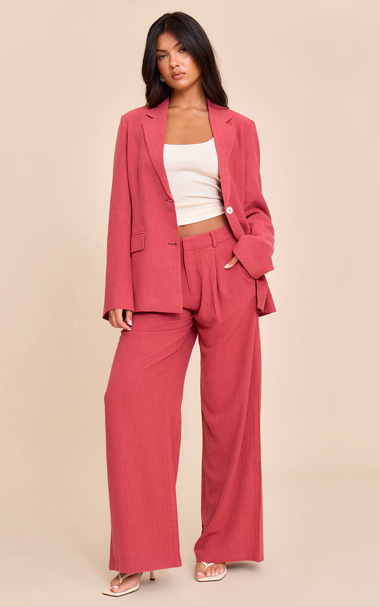 Dark Red Tailored Linen Oversized Blazer