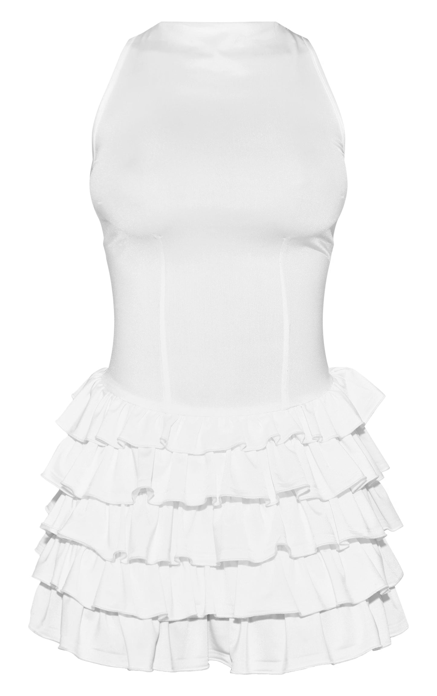 White Slinky Frill Hem Micro Mini Dress