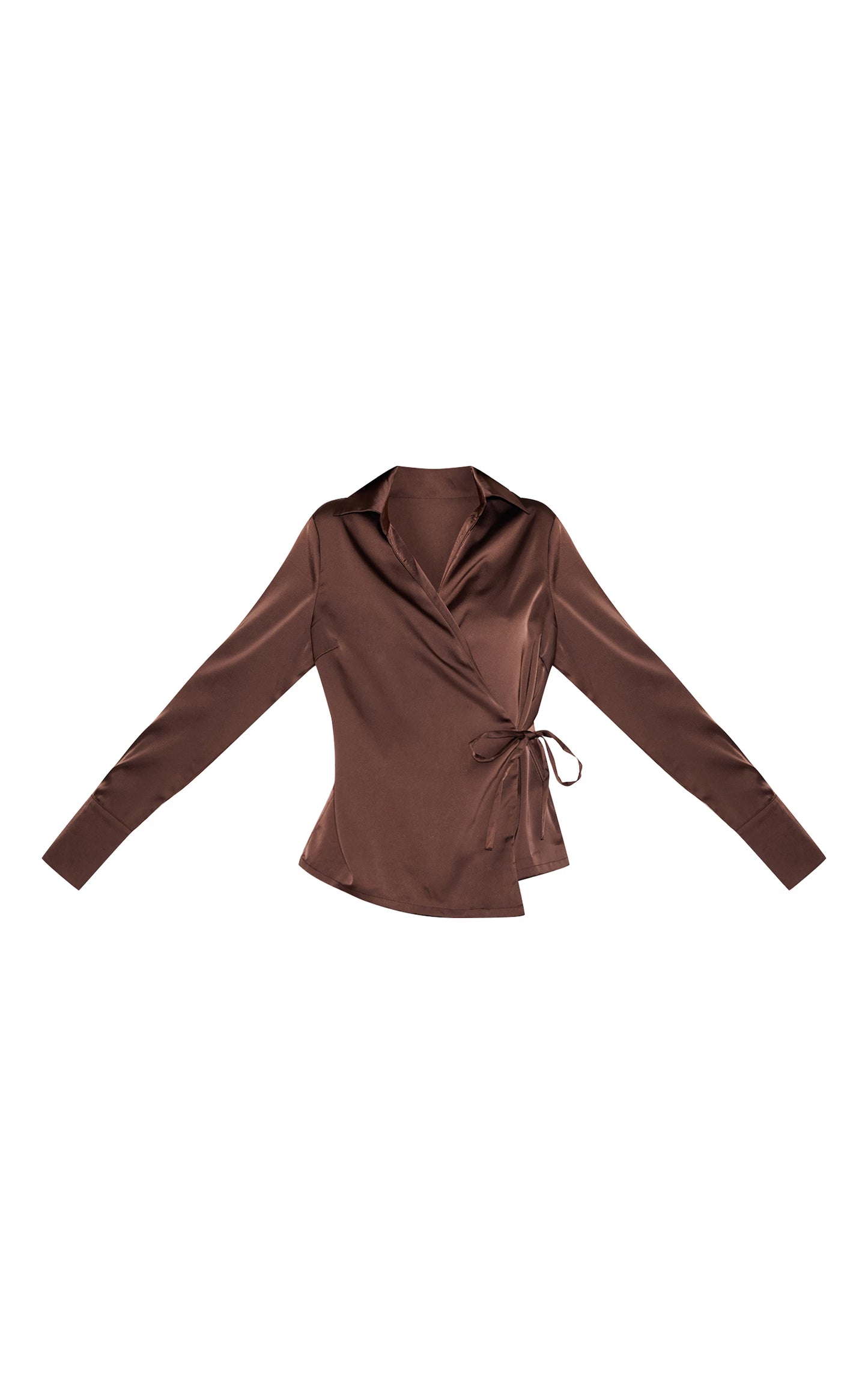 Chocolate Satin Tie Waist Detail Slouchy Shirt