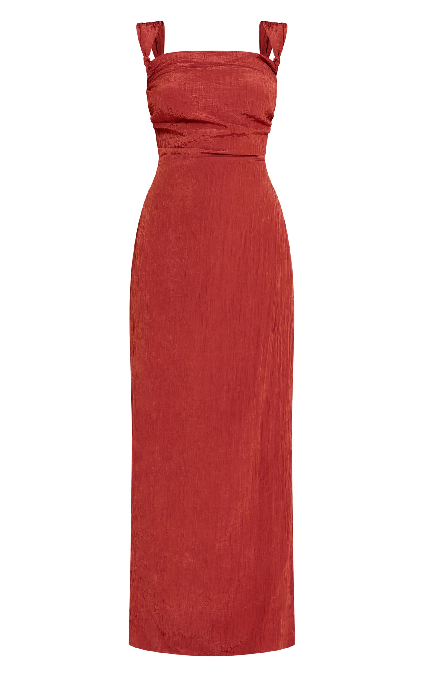 Rust Textured Knot Strap Detail Maxi Dress