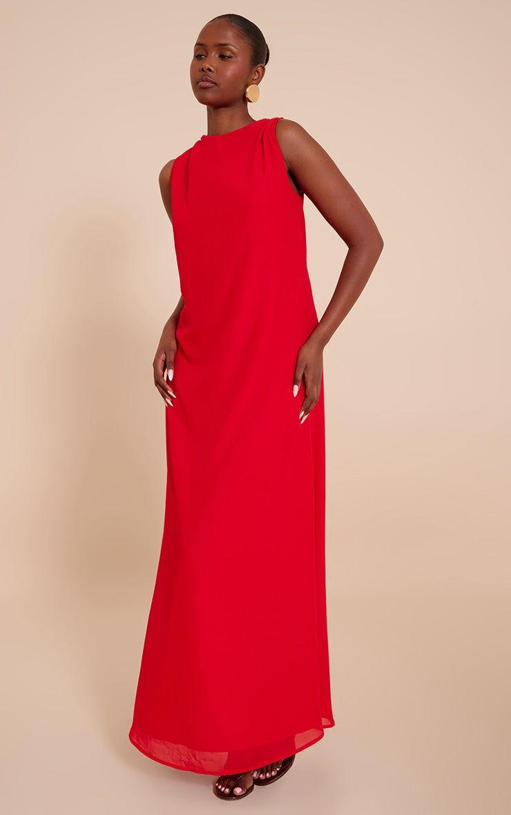 Red Chiffon Floaty Sleeveless Maxi Dress