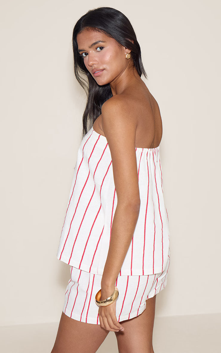 Red Pinstripe Elasticated Bandeau Top