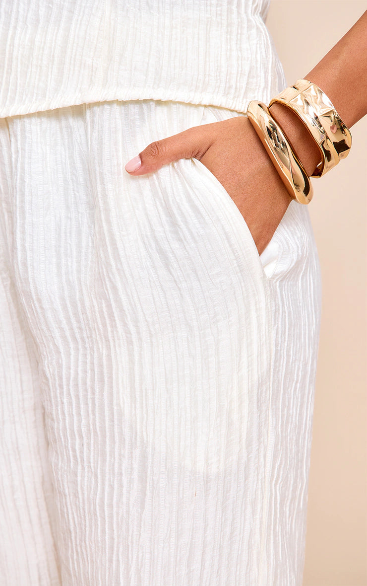 Almond Textured Woven Mid Rise Wide Leg Pants