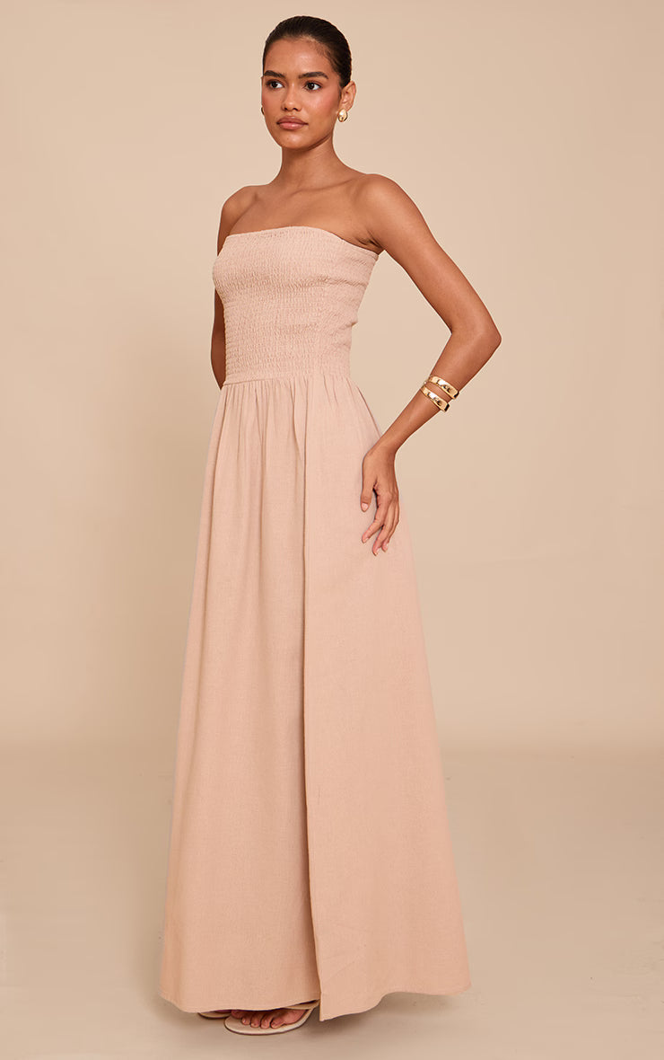 Mushroom Bandeau Shirred Detail Maxi Dress