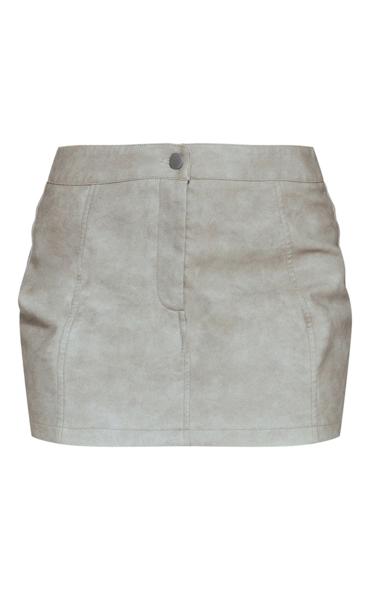 Premium Stone Washed Faux Leather Seam Detail Mini Skirt