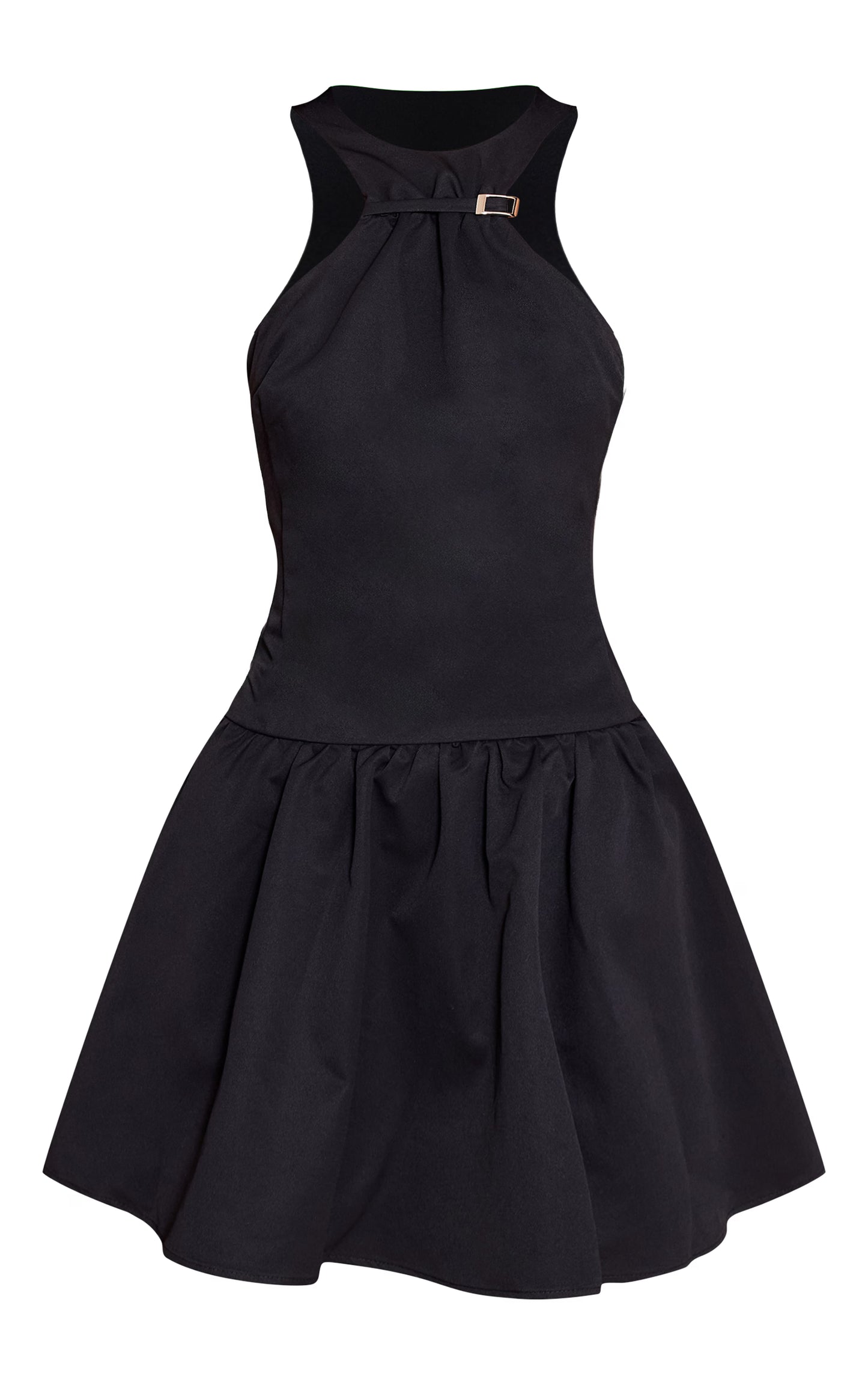 Black Belt Detail Sleeveless Pleated Shift Dress