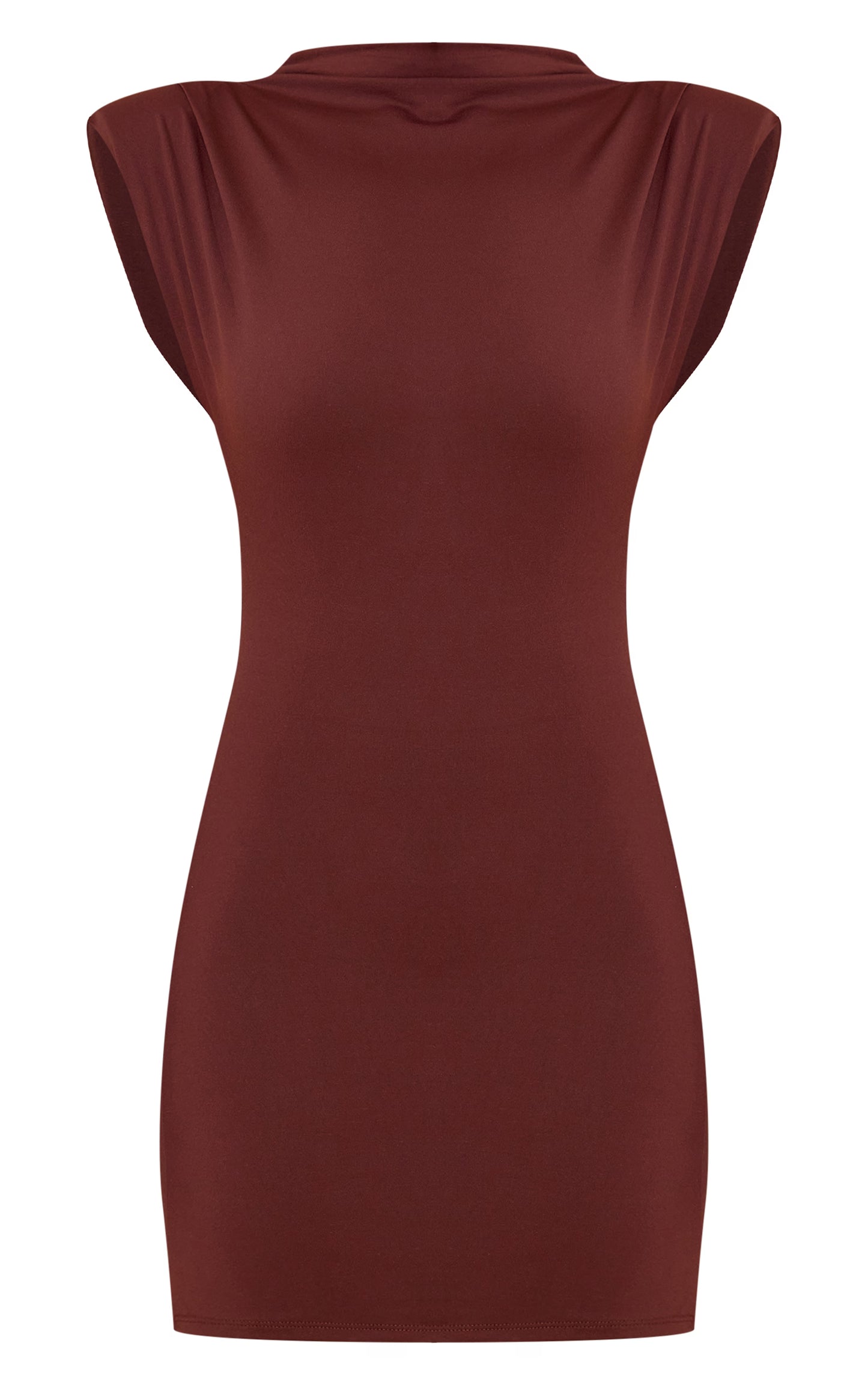 Chocolate Shoulder Pad Boat Neck Bodycon Dress