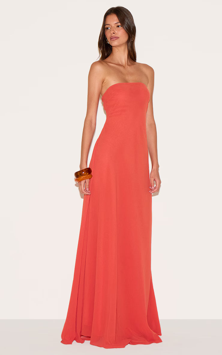Rust Chiffon Bandeau Maxi Dress
