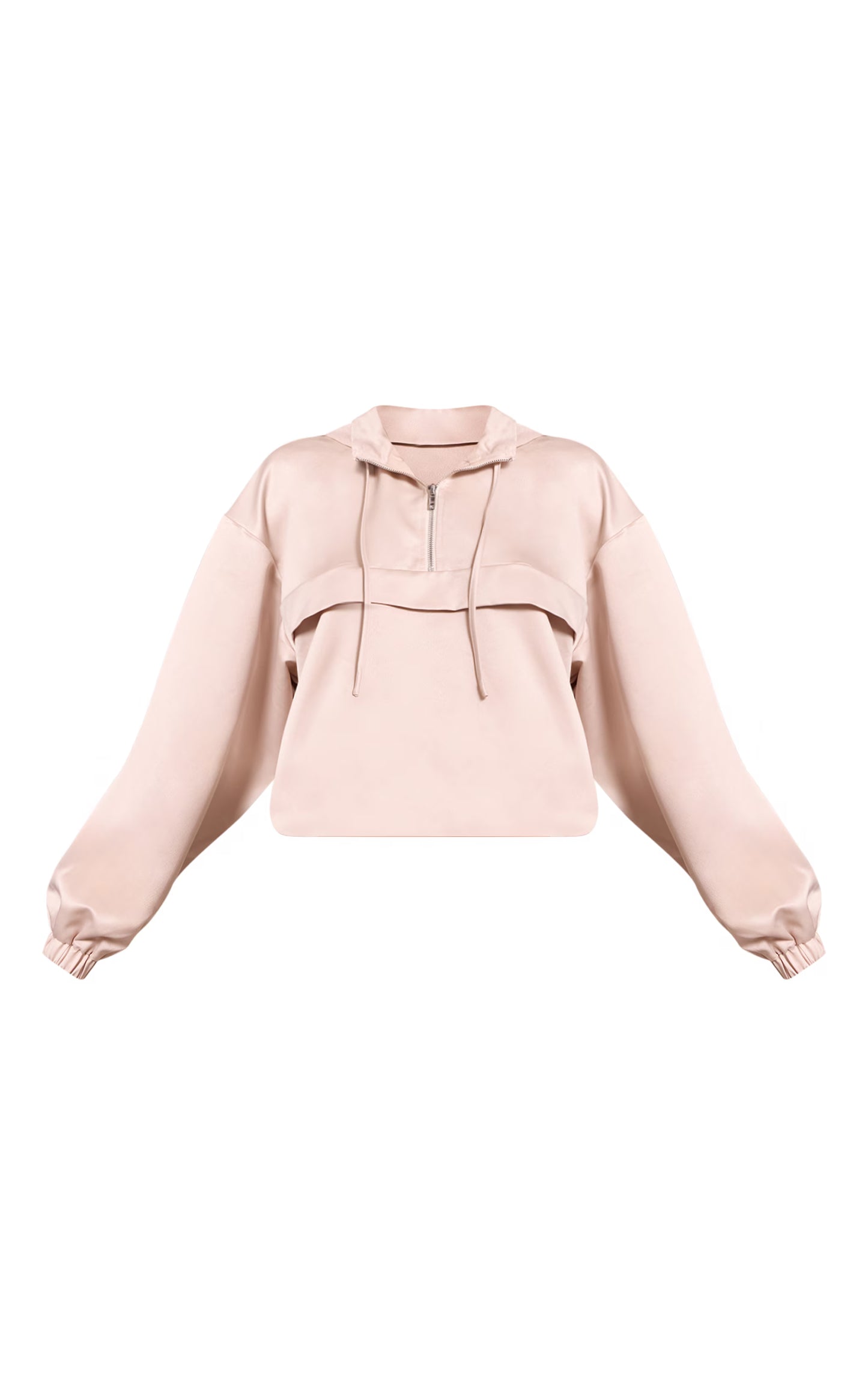 Oyster Satin Zip Up Hooded Pullover Jacket