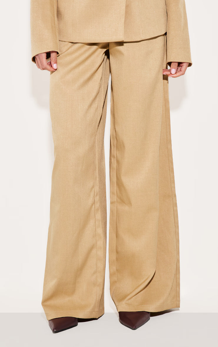 Sand Woven Tailored Wide Leg Pants