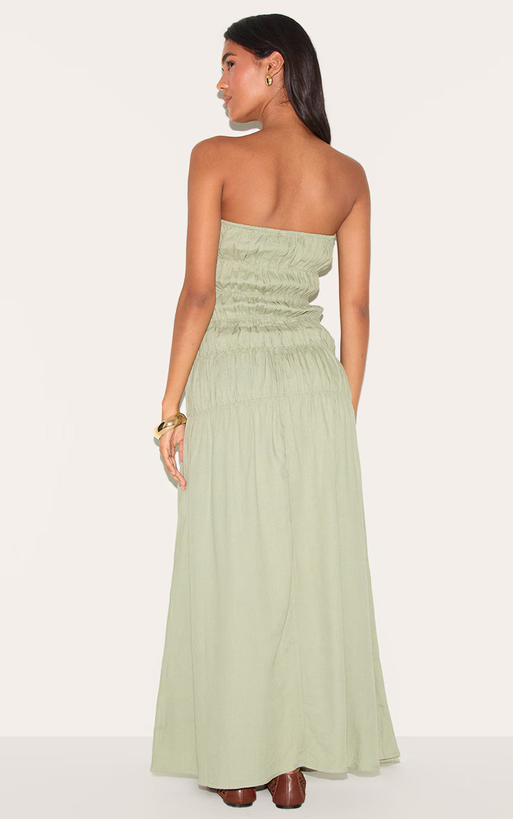 Sage Bandeau Ruched Detail Maxi Dress
