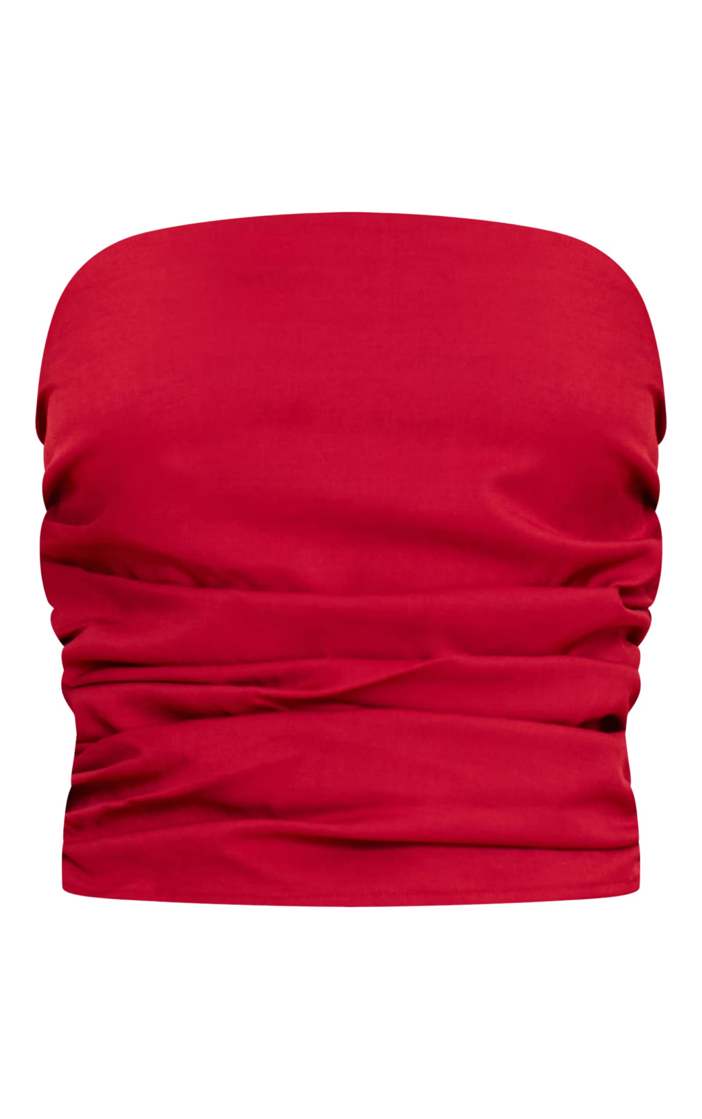 Red Tailored Woven Ruched Bandeau Top