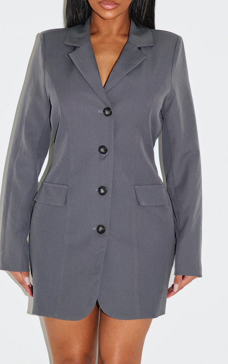 Shape Charcoal Woven Conched Adjustable Waist Blazer Dress
