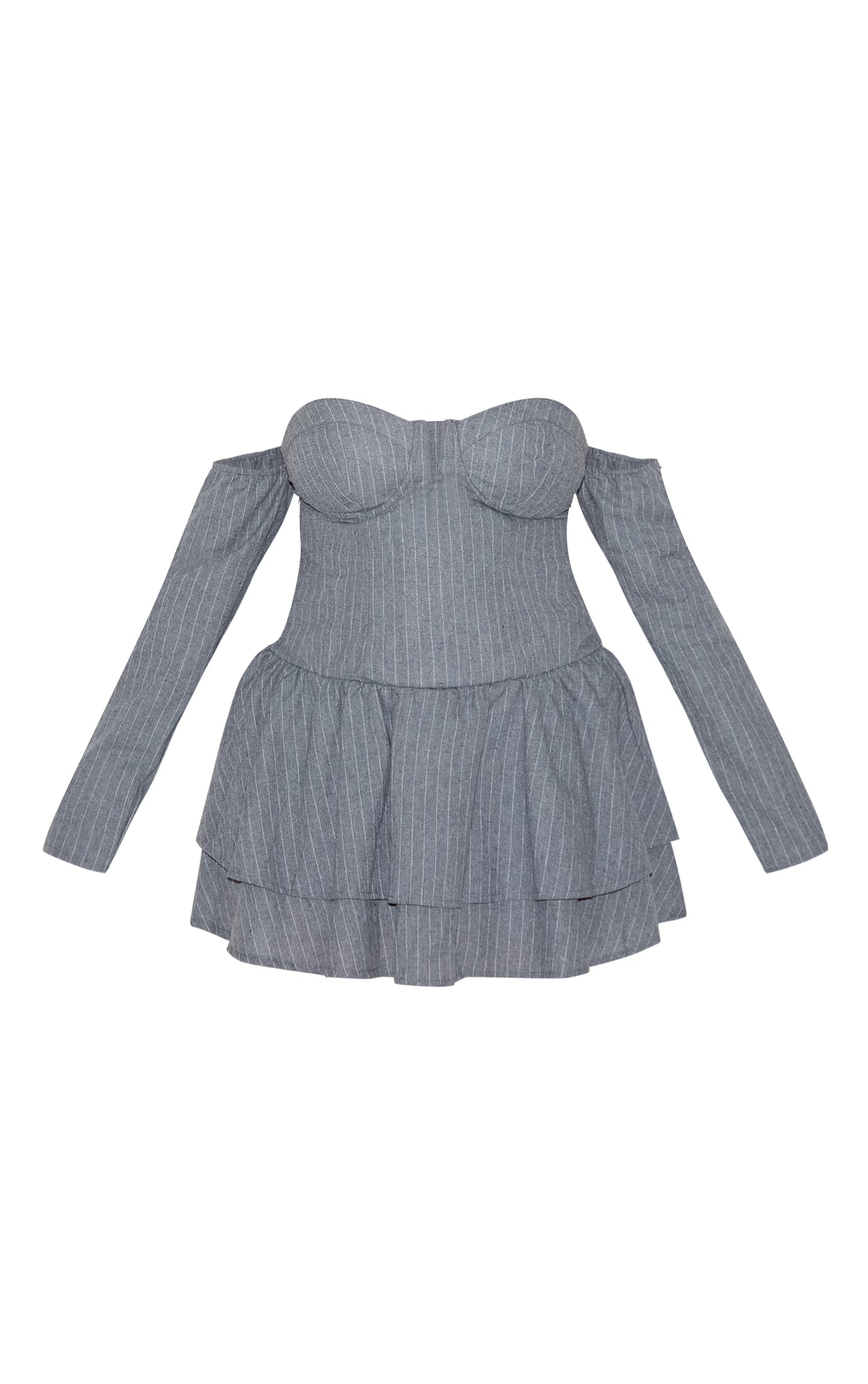Plus Light Grey Cup Detail Pinstripe Bardot Shift Dress