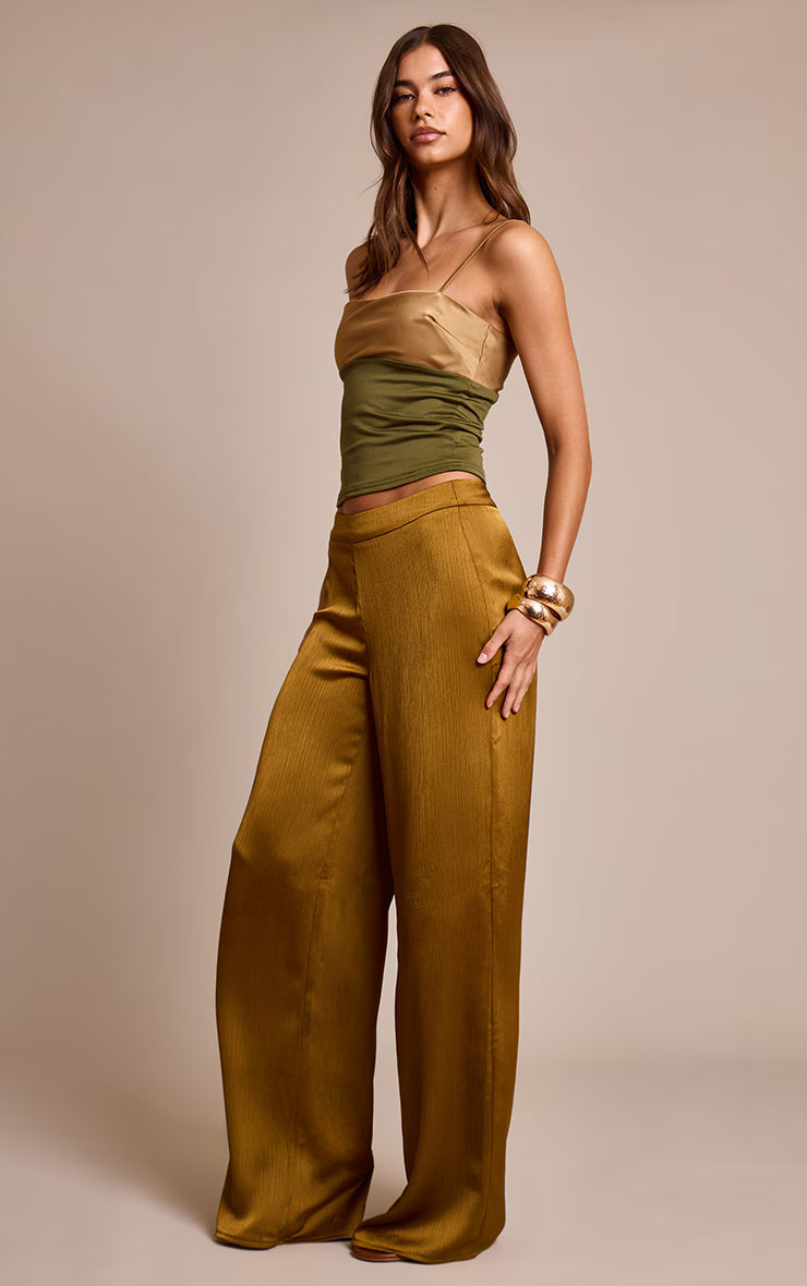 Olive Contrast Bust Panel Strappy Cami Top
