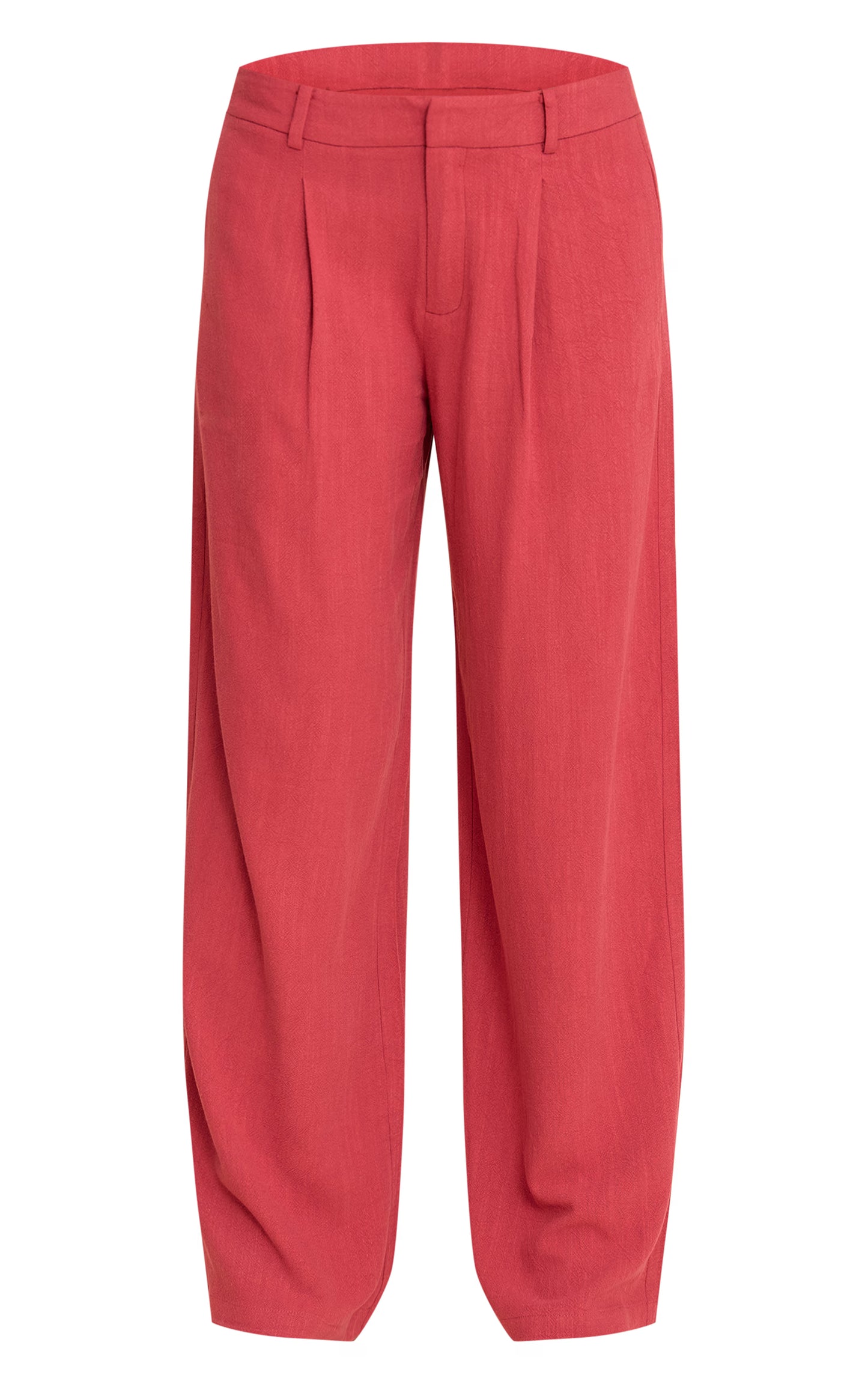 Dark Red Tailored Linen Wide Leg Pants