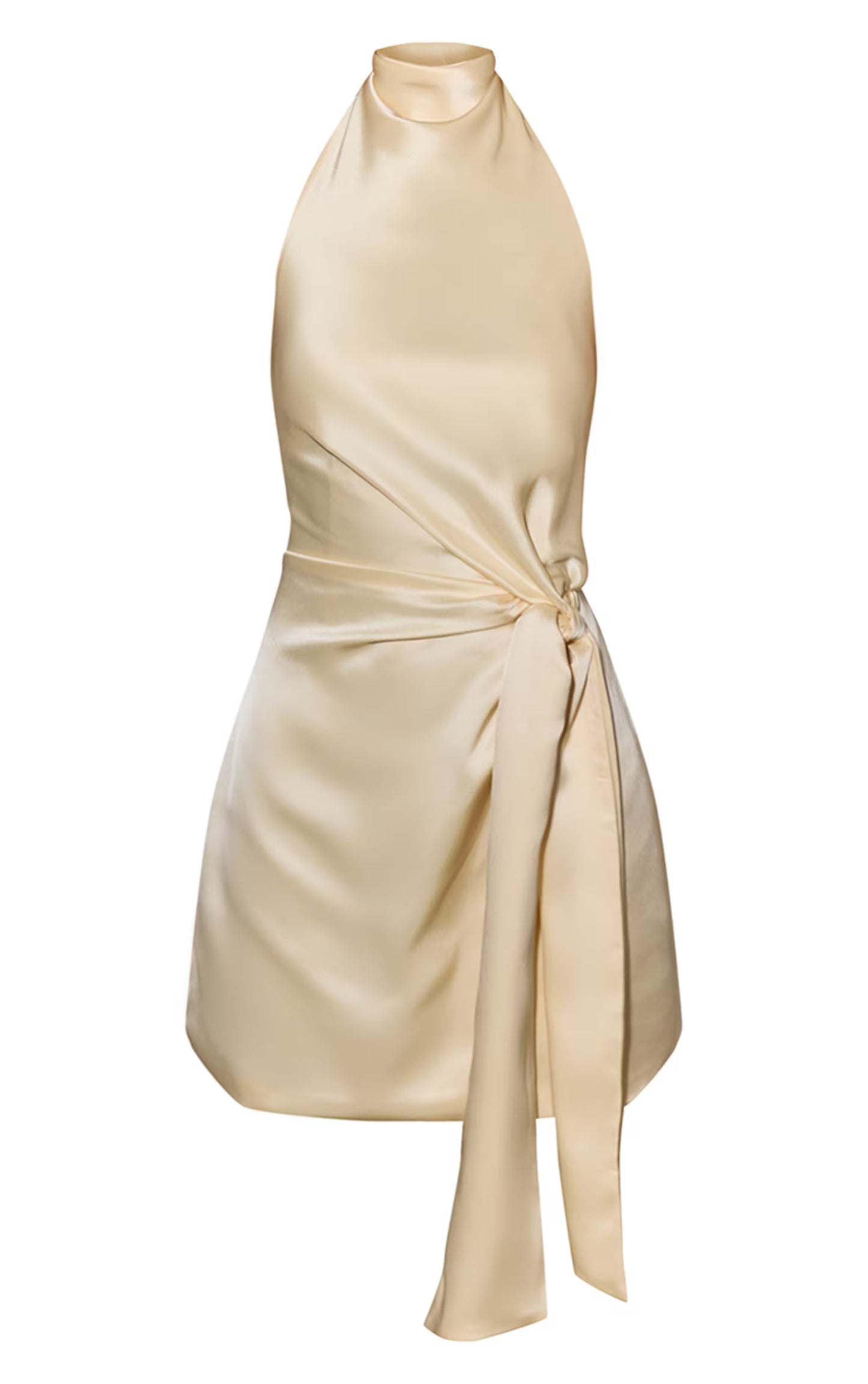 Oyster Satin Tie Knot Drape Detail Bodycon Dress