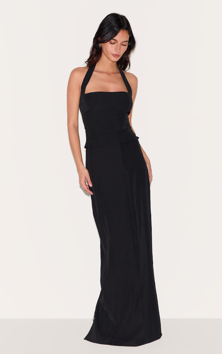 Black Tailored Woven Pocket Detail Maxi Skirt