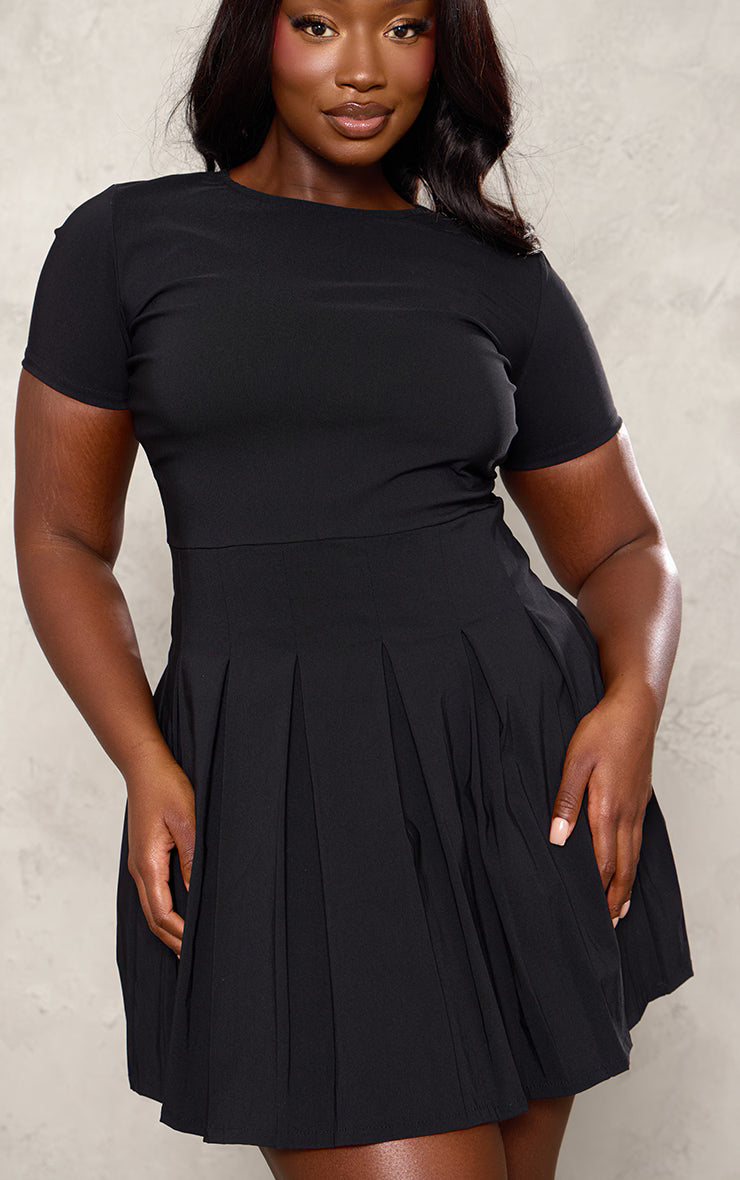 Plus Black Pleat Hem Detail Tailored Mini Dress