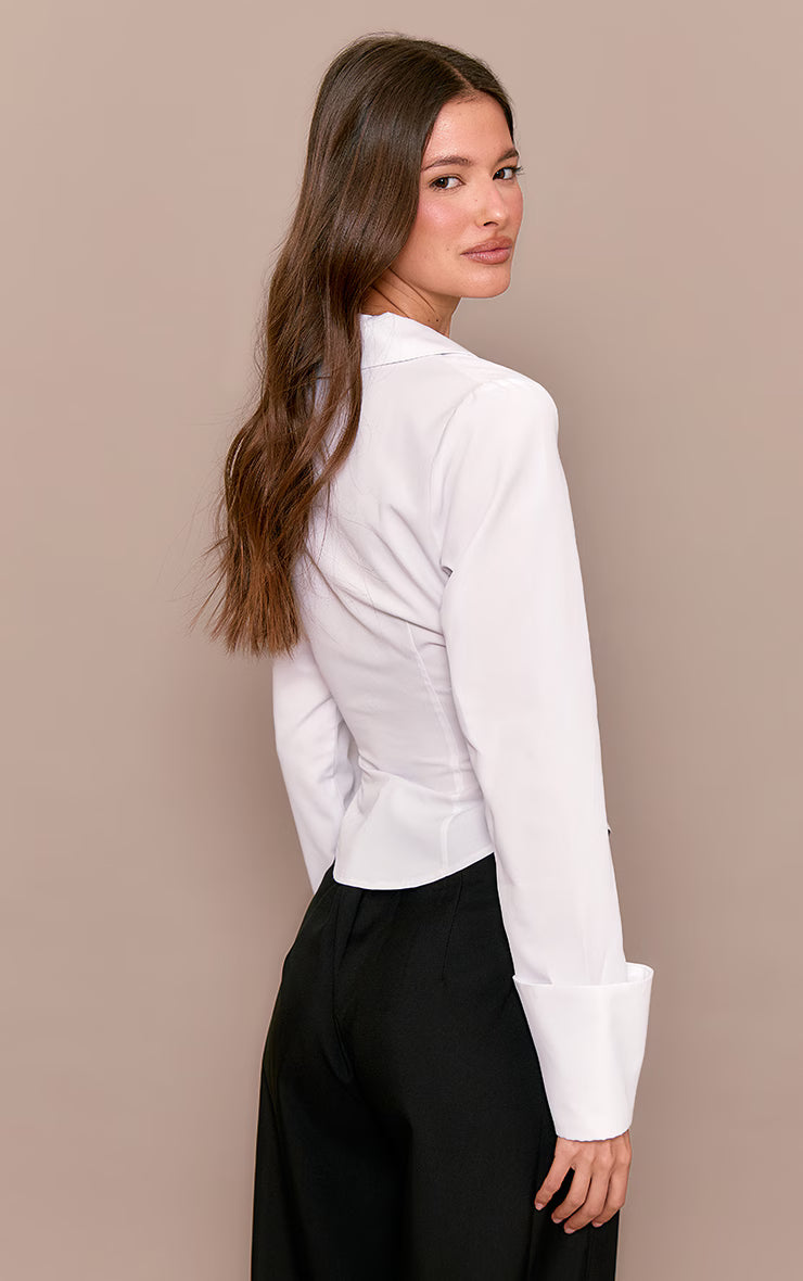 White Fitted Woven Deep Cuff Shirt