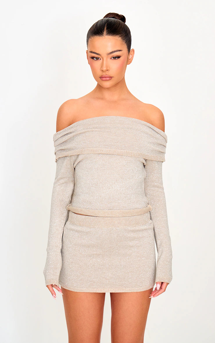 Silver Lurex Knit Micro Mini Skirt