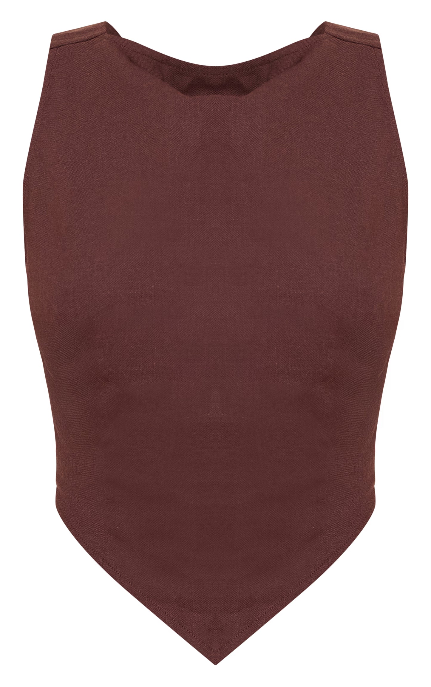 Dark Brown Linen Look Woven Open Back Top