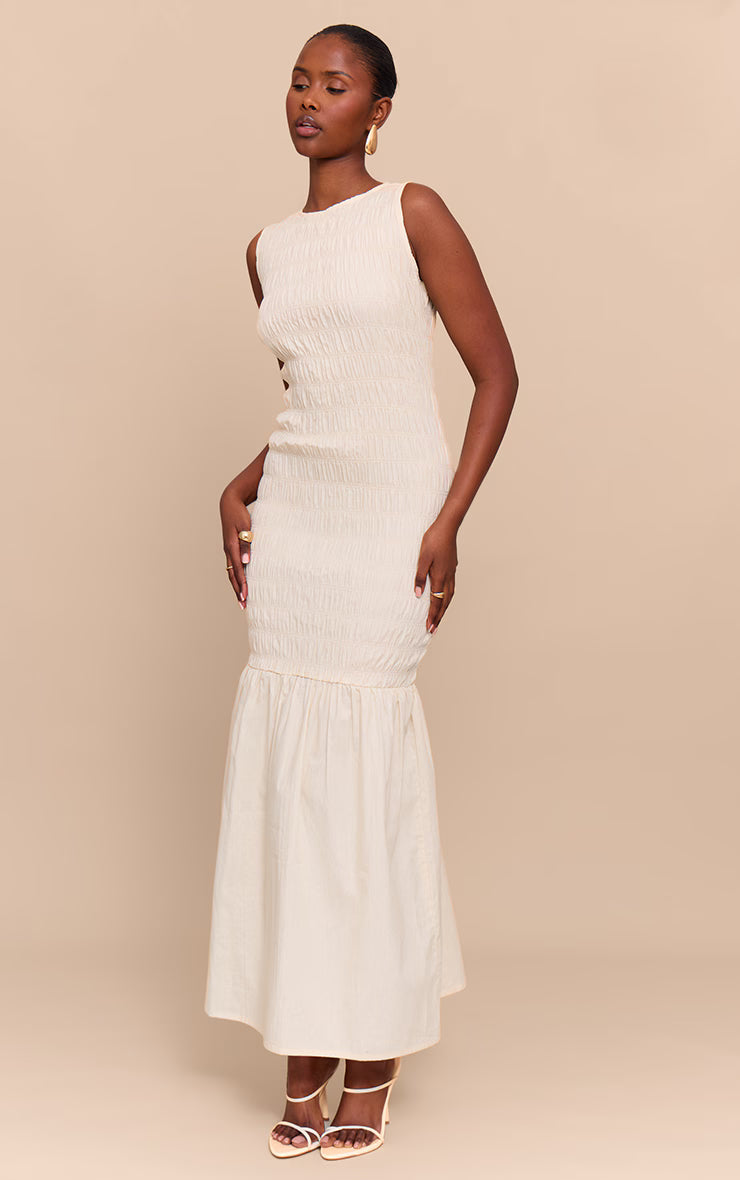 Natural Shirred Detail Drop Waist Maxi Dress