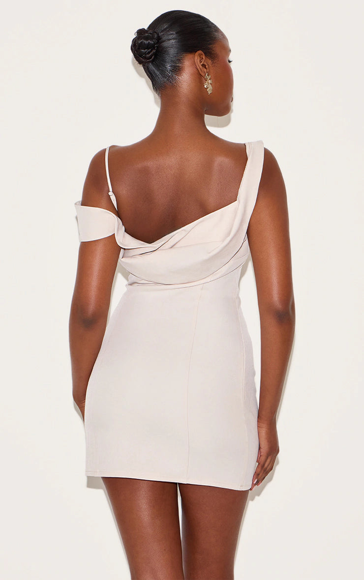Cream Woven Drape Mini Dress