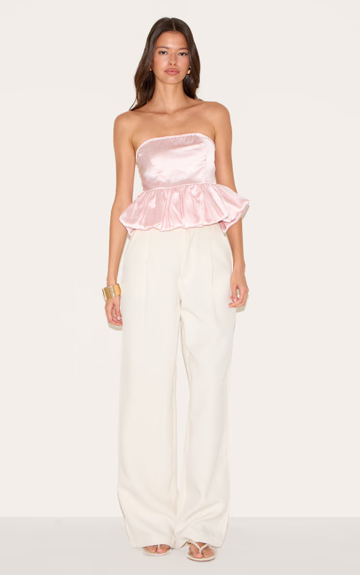 Pink Satin Puffball Top