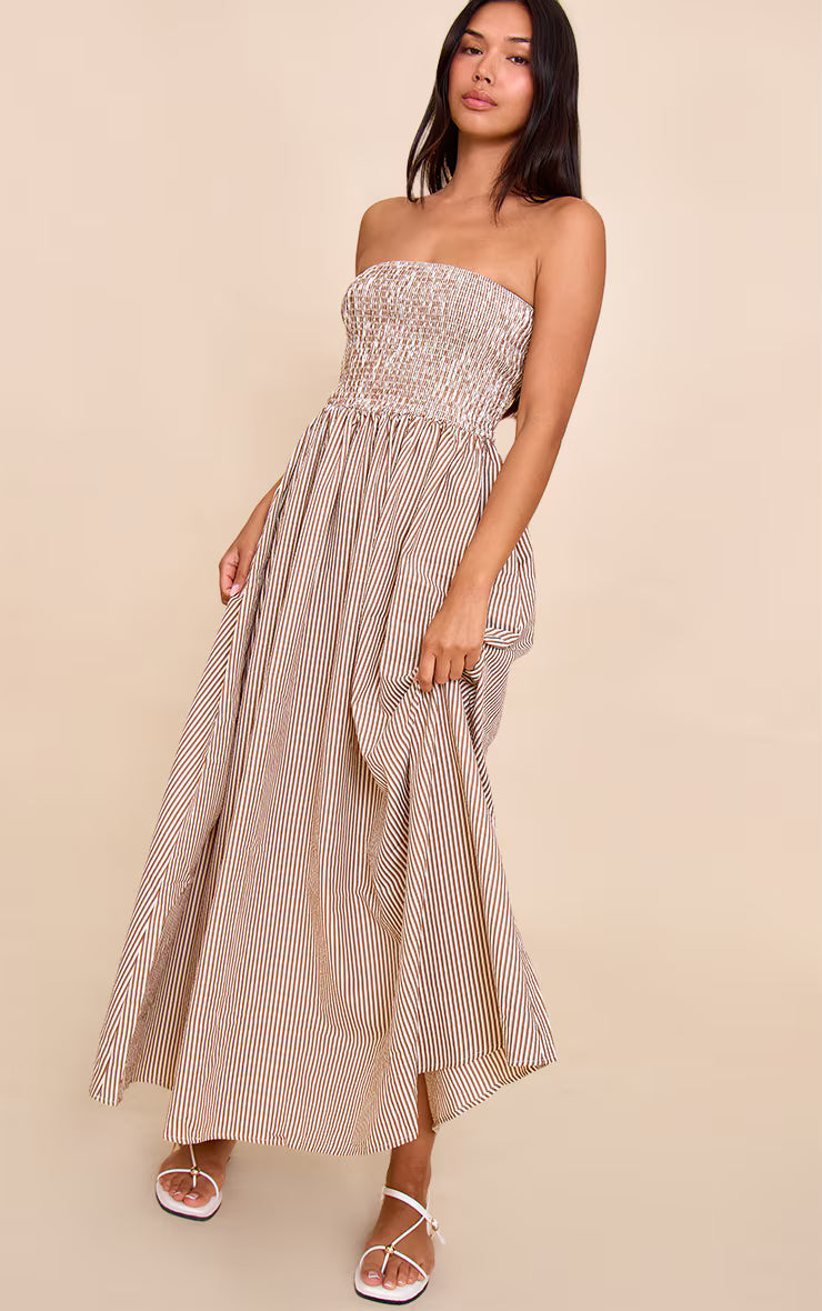 Chesnut Striped Bandeau Maxi Dress