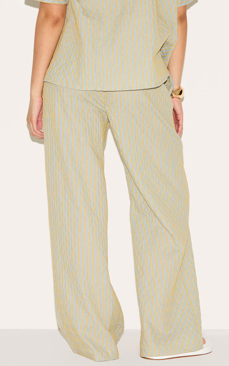 Green Striped Textured Wide Leg Pant