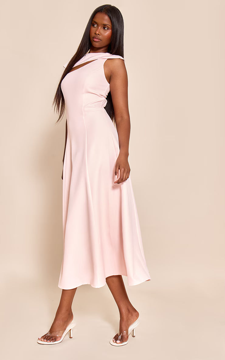 Blush Asymmetric Cut Out Detail Maxi Dress