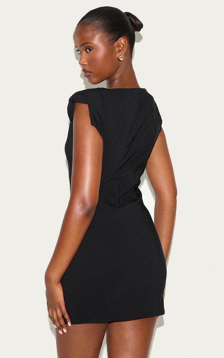 Black Boat Neck Bodycon Dress