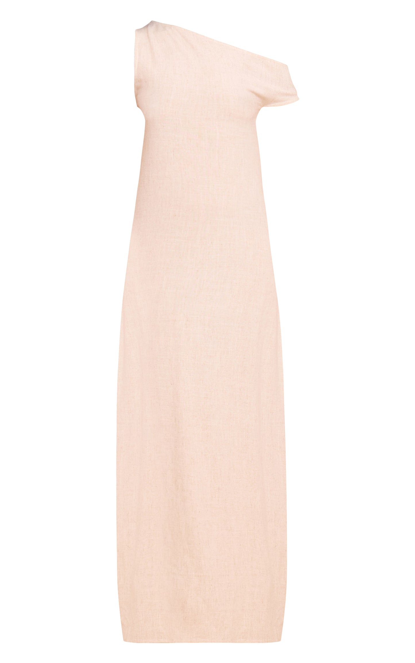Natural Textured Woven Asymmetric One Shoulder Maxi Dress