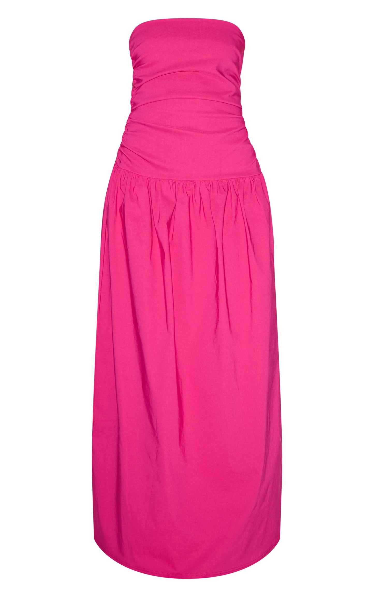 Fuchsia Stretch Woven Bandeau Ruched Maxi Dress