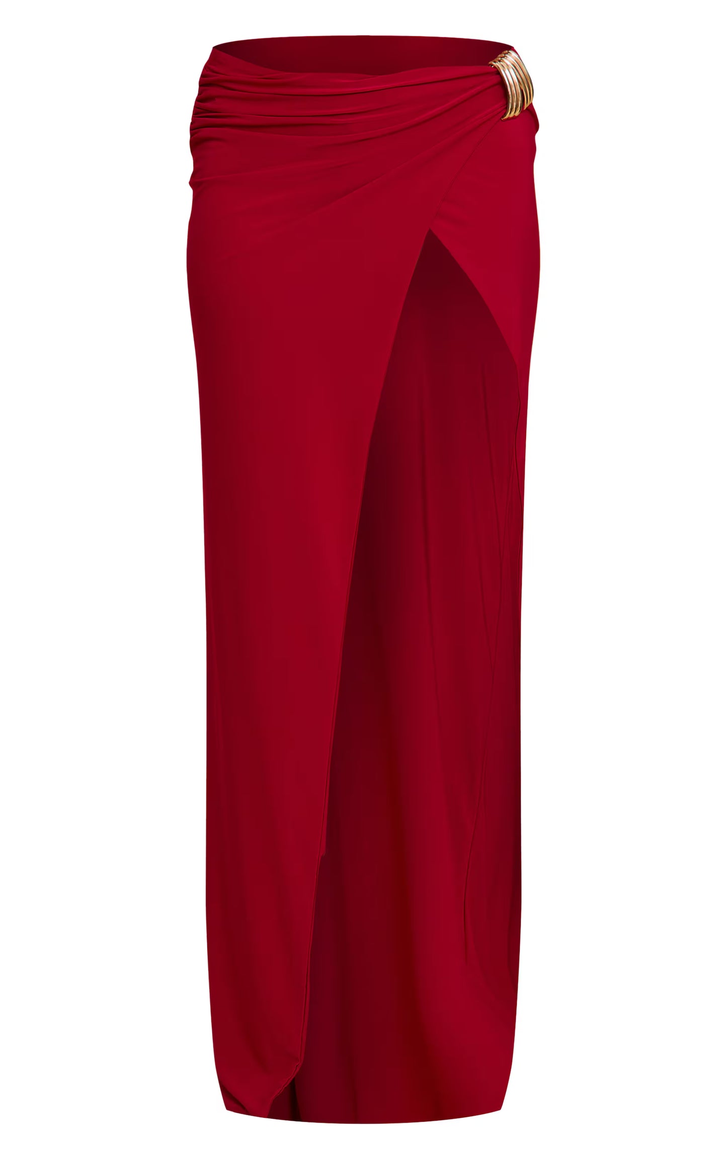 Tomato Red Double Layer Bandeau Trim Detail Maxi Skirt