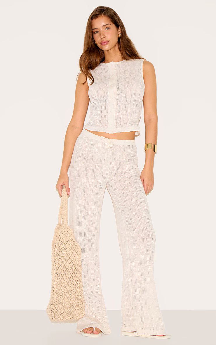 Cream Textured Button Up Vest
