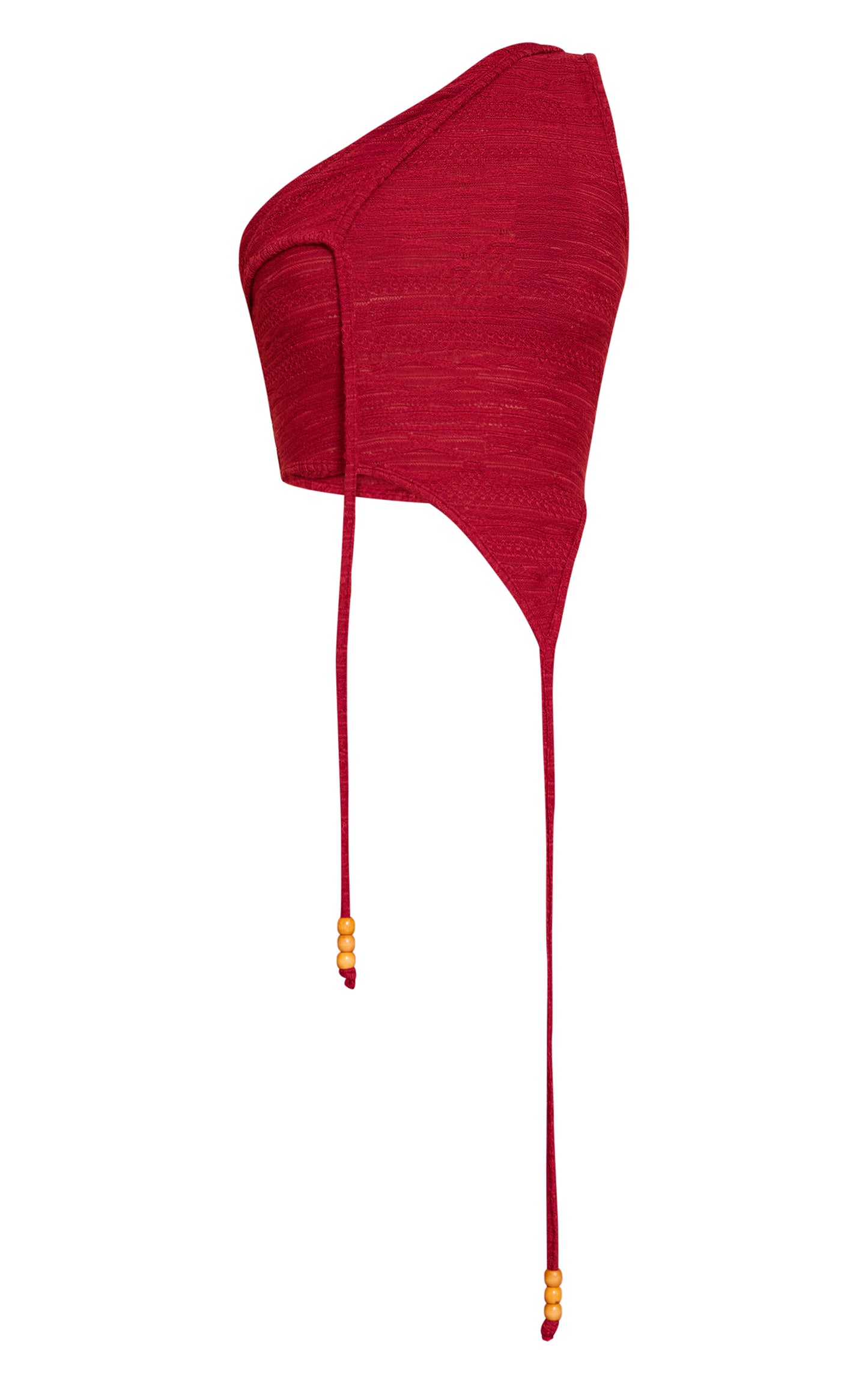 Red Textured Bead Asymmetrical Crop Top