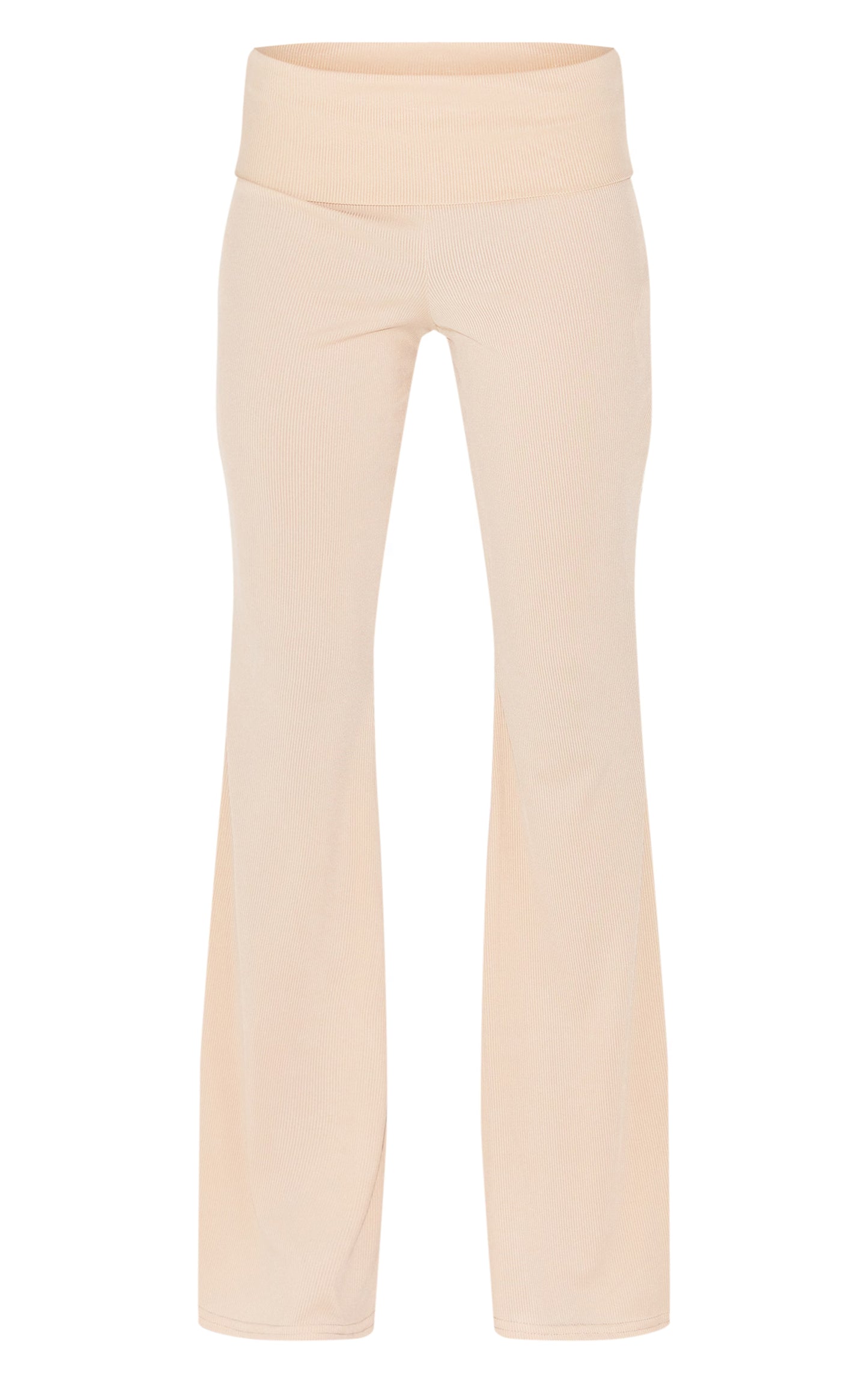 Beige Rib Low Rise Foldover Flared Pants