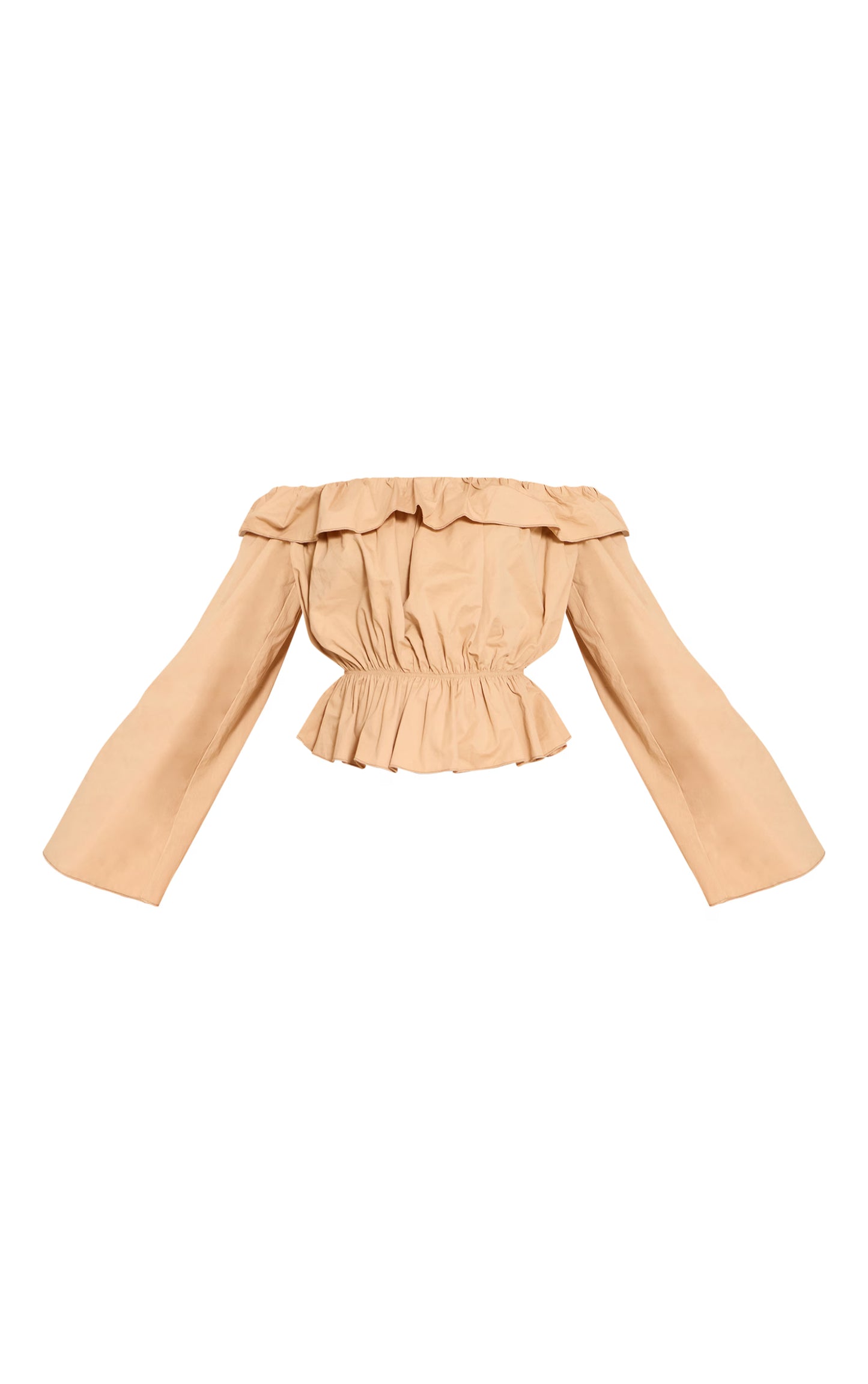 Stone Cotton Woven Frill Bardot Long Sleeve Long Top