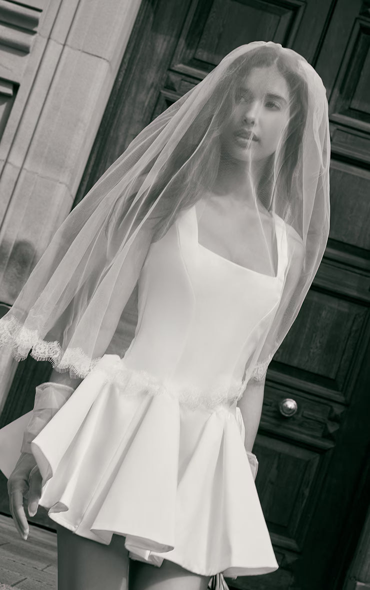 Premium White Satin Hip Pleated Skater Dress