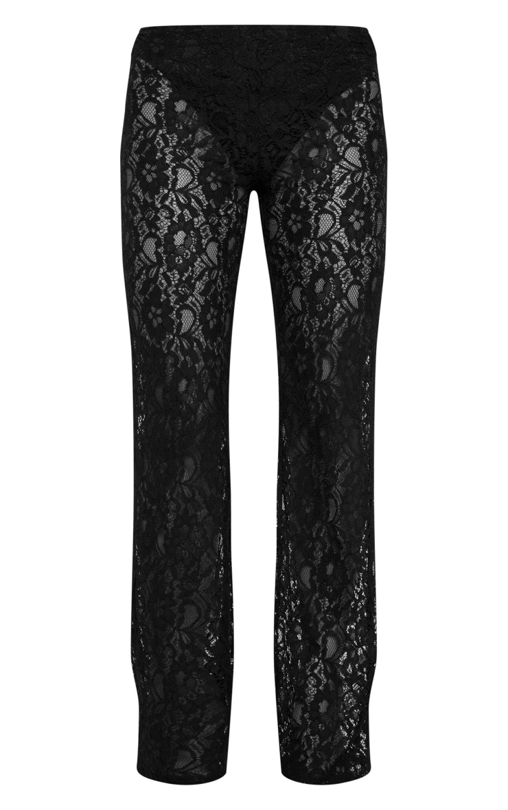 Black Lace High Waist Flared Pants