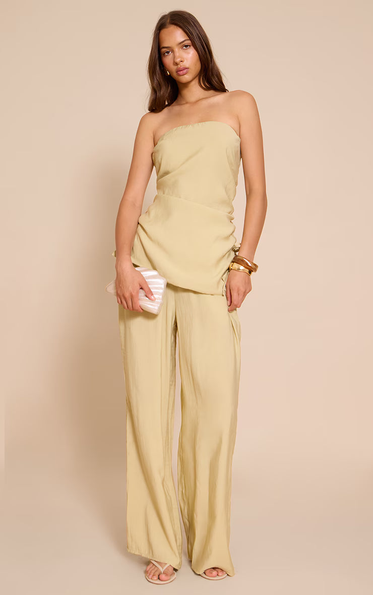 Sage Khaki Woven Ruched Bandeau Top
