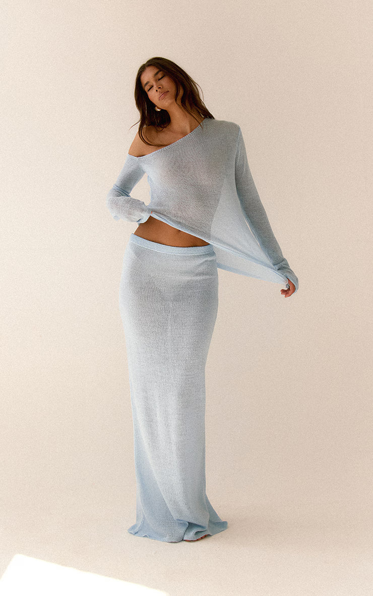 Blue Filigree Maxi Skirt