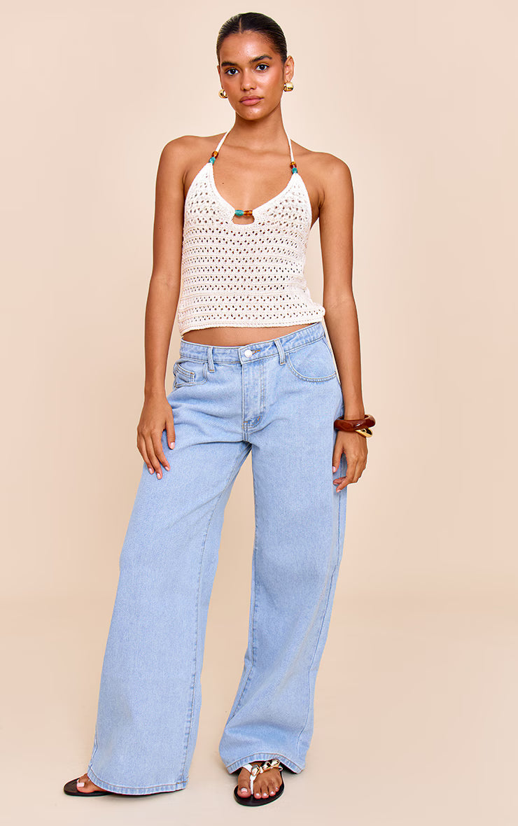 Cream Crochet Bead Detail Halter Top