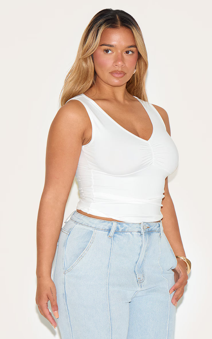 Shape White Sculpt Ruched Bust Sleevless Top