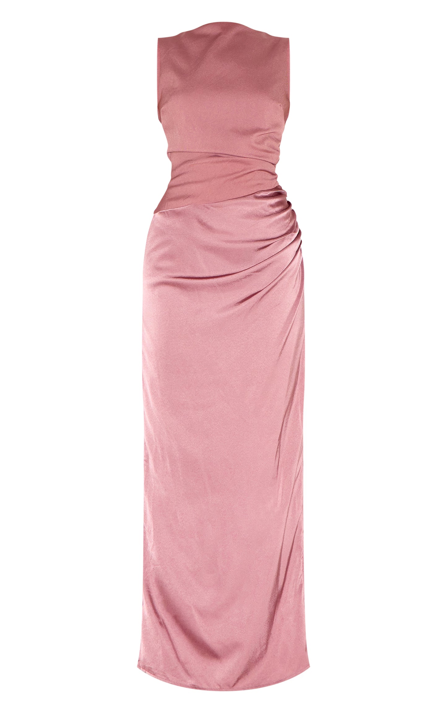 Dusty Pink Woven High Neck Ruched Drape Midaxi Dress