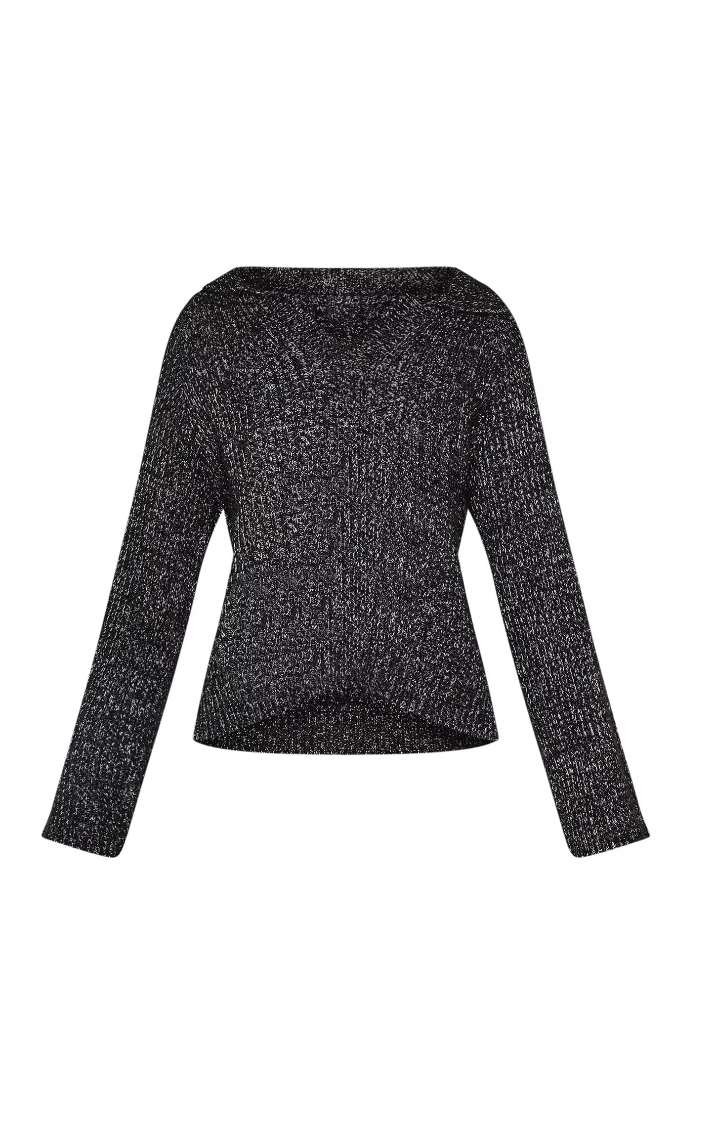 Black Marl Knit V Neck Oversized Sweater