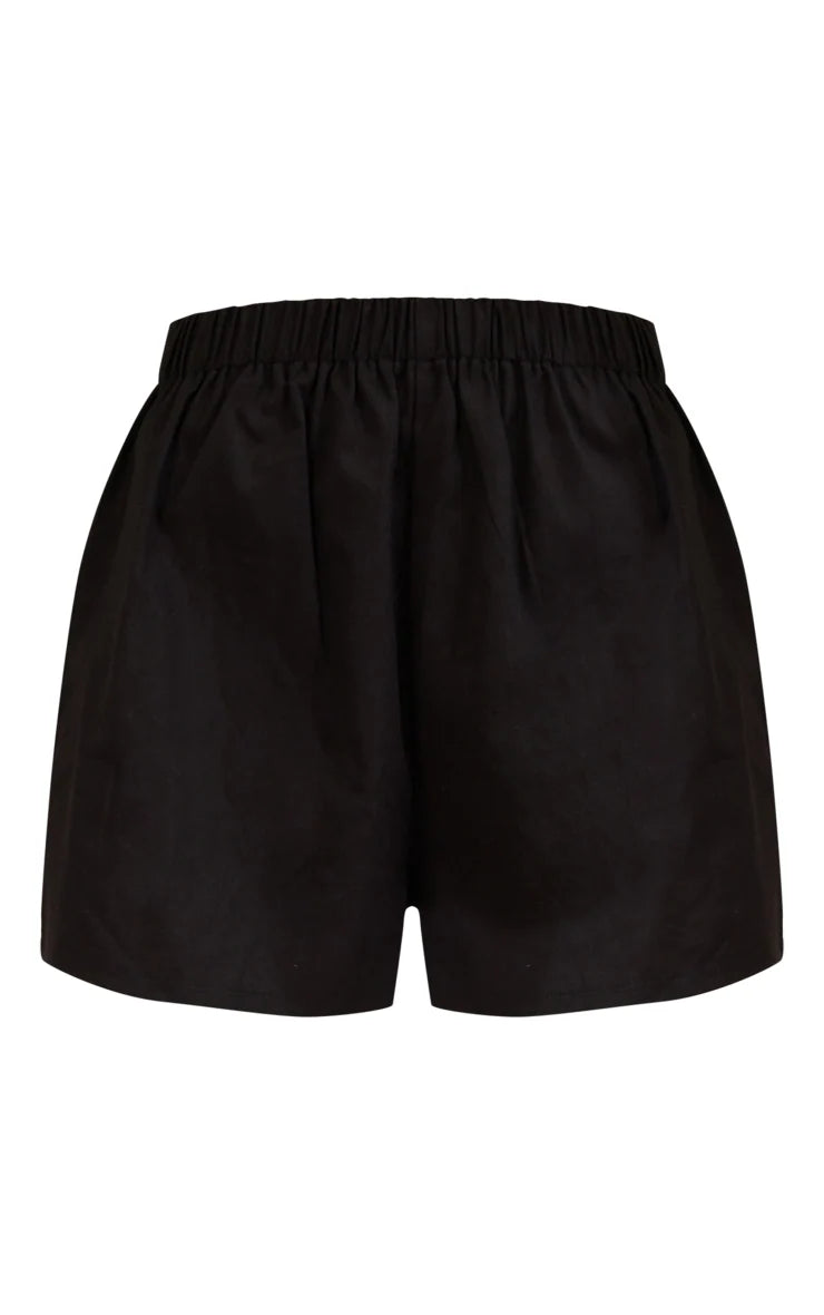 Black Woven Elastic Waist Floaty Shorts