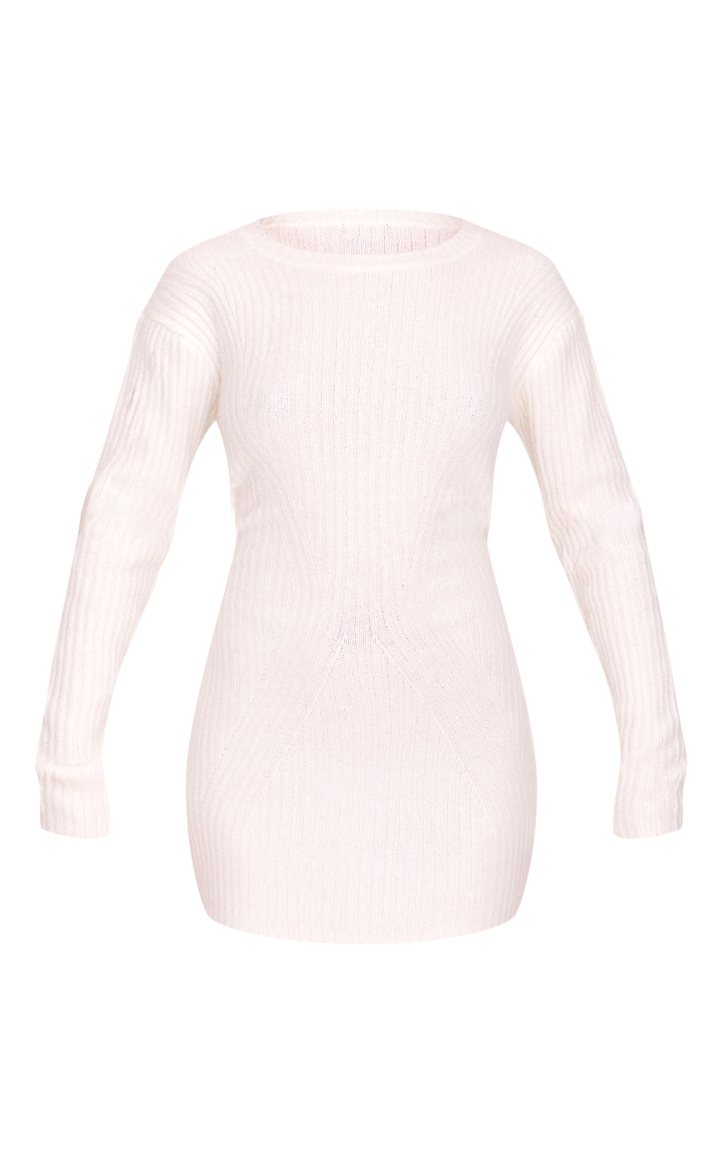 Cream Soft Textured Rib Knit Mini Dress